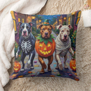 Pitbull Dogs Trick-or-Treating  Halloween Costumes Cushion