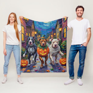 Pitbull Dogs Trick-or-Treating Halloween Costumes Fleece Blanket