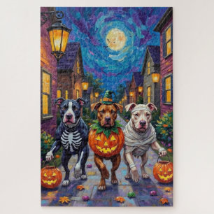 Pitbull Dogs Trick-or-Treating  Halloween Costumes Jigsaw Puzzle
