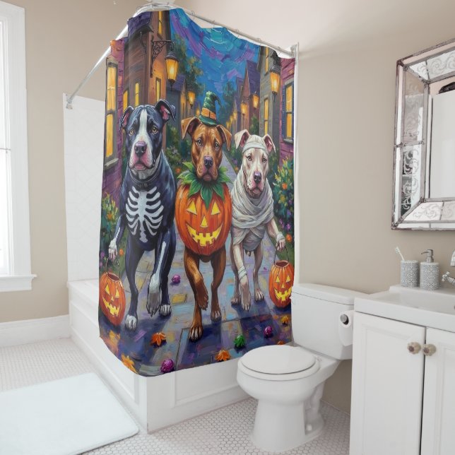 Pitbull Dogs Trick-or-Treating  Halloween Costumes Shower Curtain (In Situ)