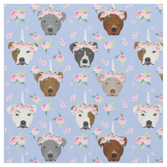 Pitbull dogs unicorn flower crown fabric (Close Up)