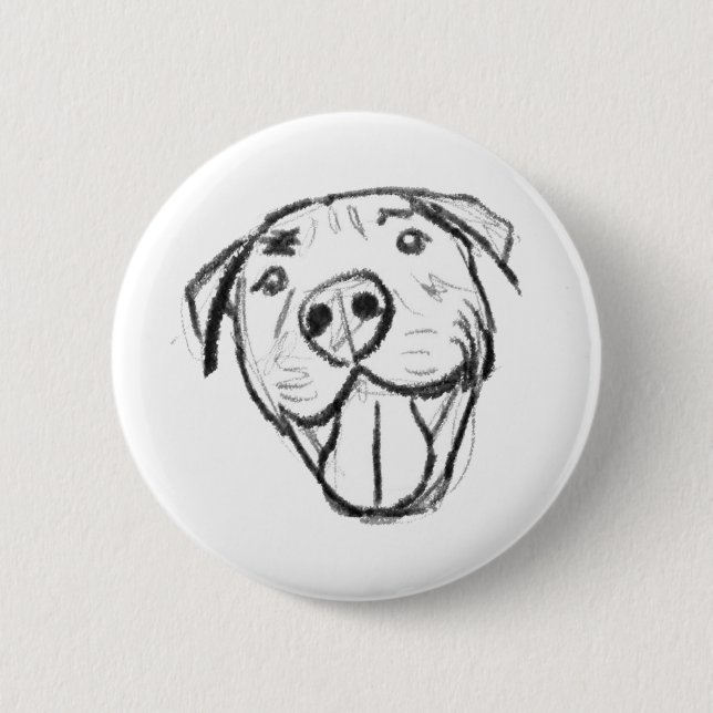 pitbull drawing simple dog lovers black white 6 cm round badge (Front)