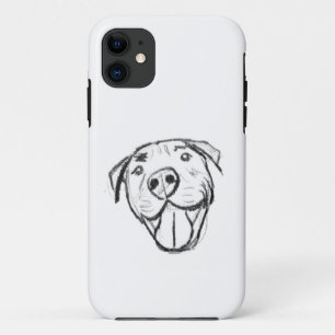 pitbull drawing simple dog lovers black white iPhone 11 case