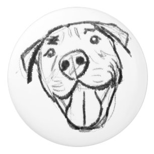 pitbull drawing simple dog lovers black white ceramic knob
