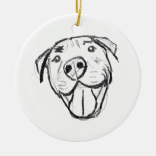pitbull drawing simple dog lovers black white ceramic tree decoration