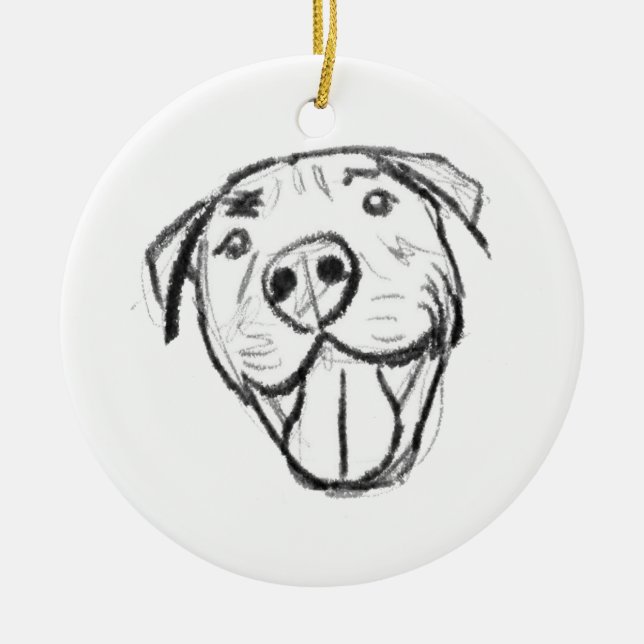 pitbull drawing simple dog lovers black white ceramic tree decoration (Front)