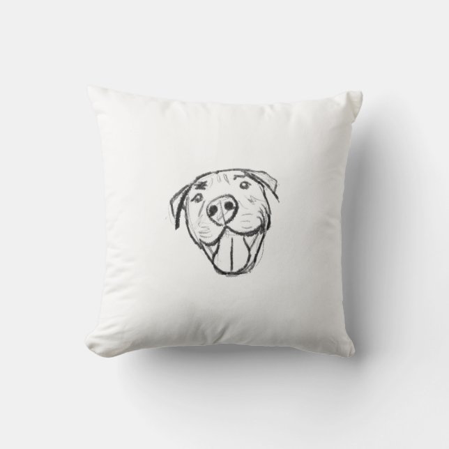 pitbull drawing simple dog lovers black white cushion (Front)
