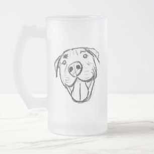 pitbull drawing simple dog lovers black white frosted glass beer mug