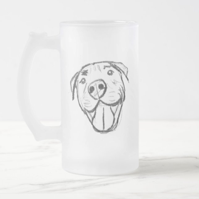 pitbull drawing simple dog lovers black white frosted glass beer mug (Left)