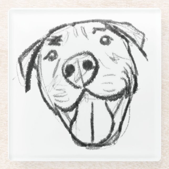 pitbull drawing simple dog lovers black white glass coaster (Front)