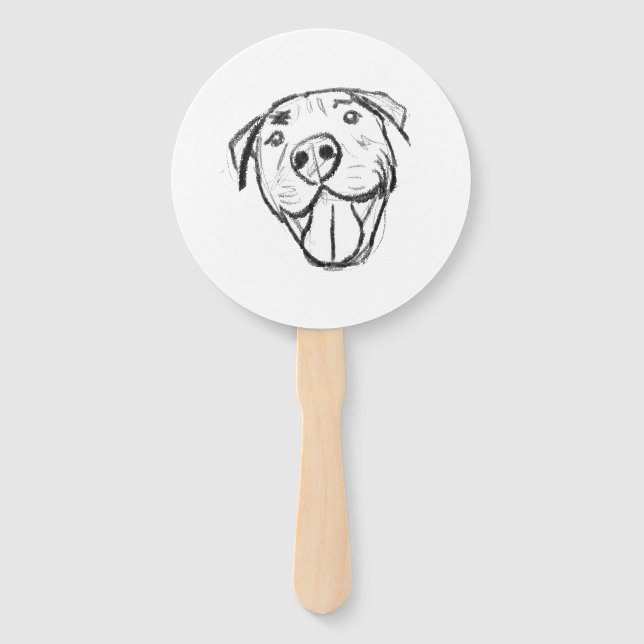 pitbull drawing simple dog lovers black white hand fan (Front)