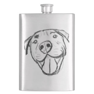 pitbull drawing simple dog lovers black white hip flask