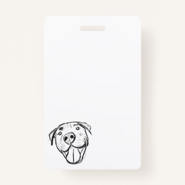 pitbull drawing simple dog lovers black white ID badge (Front)