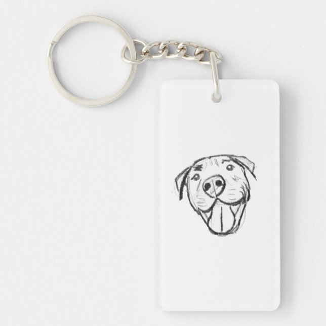pitbull drawing simple dog lovers black white key ring (Front)