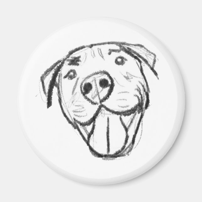 pitbull drawing simple dog lovers black white magnet (Front)