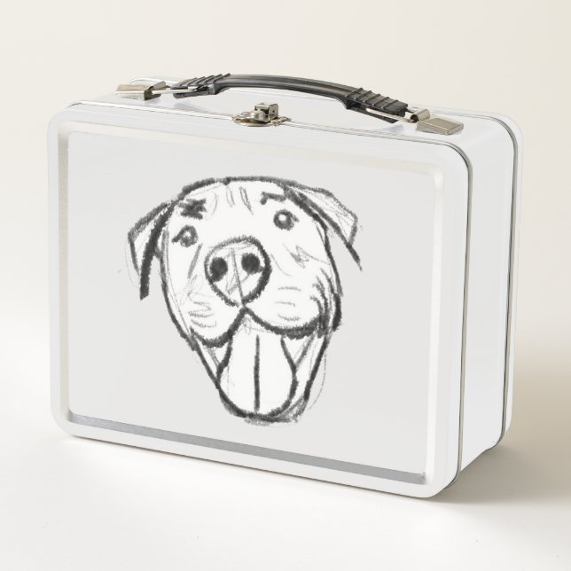 pitbull drawing simple dog lovers black white metal lunch box (Front)