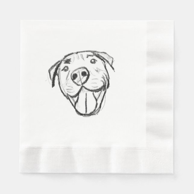 pitbull drawing simple dog lovers black white napkin (Front)