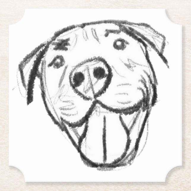pitbull drawing simple dog lovers black white paper coaster (Front)