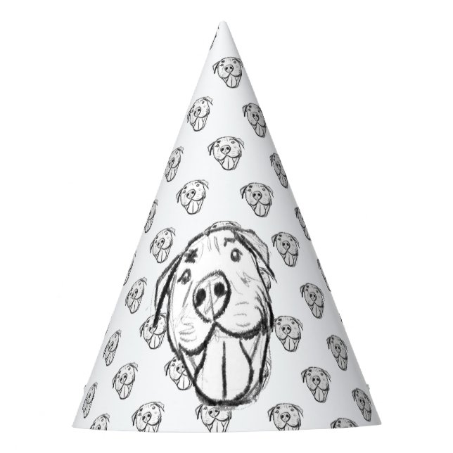 pitbull drawing simple dog lovers black white party hat (Front)