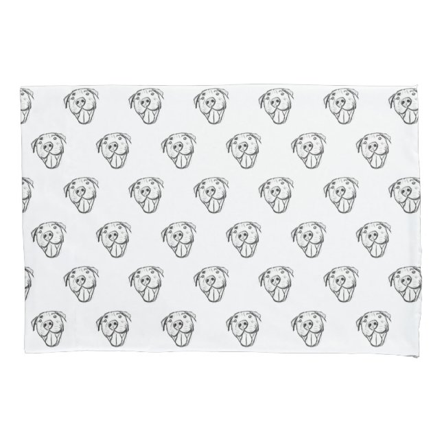 pitbull drawing simple dog lovers black white pillowcase (Front)