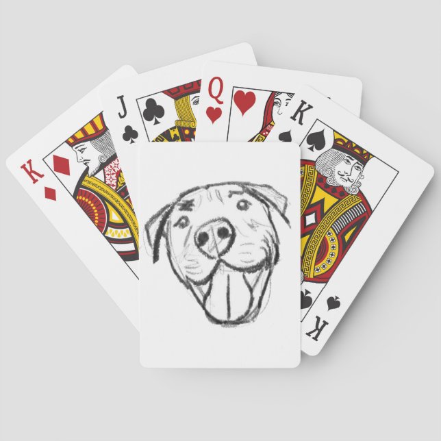 pitbull drawing simple dog lovers black white playing cards (Back)