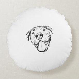 pitbull drawing simple dog lovers black white round cushion