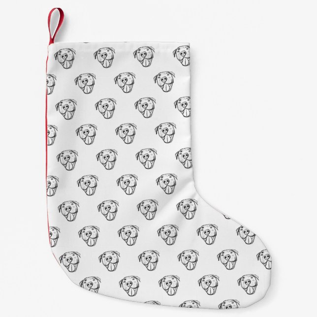 pitbull drawing simple dog lovers black white small christmas stocking (Front)