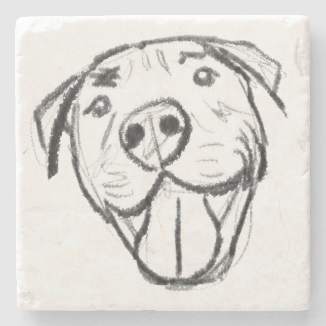 pitbull drawing simple dog lovers black white stone coaster (Front)