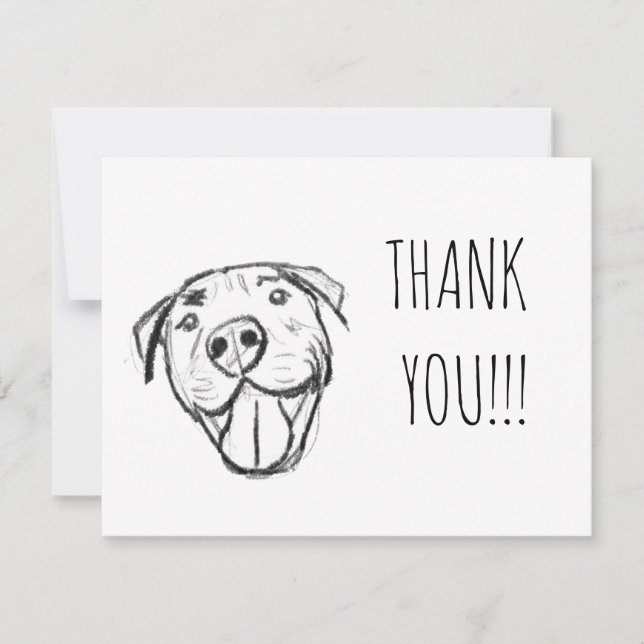 pitbull drawing simple dog lovers black white thank you card (Front)