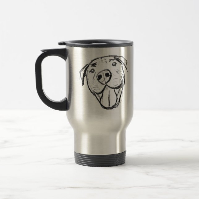 pitbull drawing simple dog lovers black white travel mug (Left)