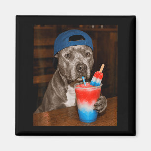 Pitbull Drinking Patriotic Slusie Funny Dog Meme Magnet