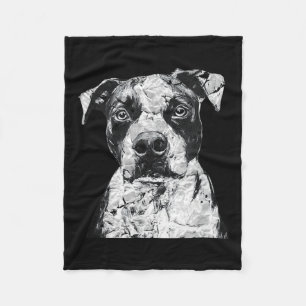 Pitbull Face Cute Dog Lover Men Women Black White Fleece Blanket
