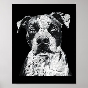Pitbull Face Cute Dog Lover Men Women Black White  Poster