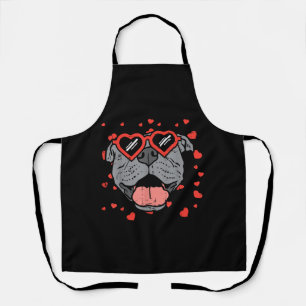 Pitbull Face Heart Glasses Valentines Day Pet Dog Apron