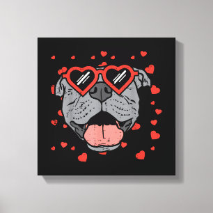 Pitbull Face Heart Glasses Valentines Day Pet Dog Canvas Print