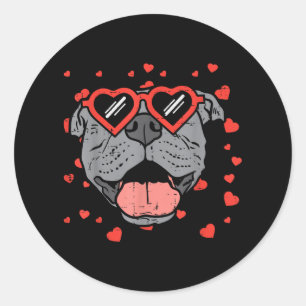 Pitbull Face Heart Glasses Valentines Day Pet Dog Classic Round Sticker