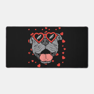 Pitbull Face Heart Glasses Valentines Day Pet Dog  Desk Mat