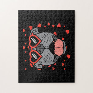 Pitbull Face Heart Glasses Valentines Day Pet Dog Jigsaw Puzzle