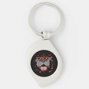 Pitbull Face Heart Glasses Valentines Day Pet Dog Key Ring