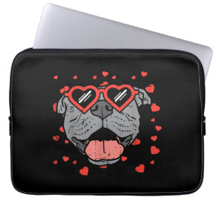 Pitbull Face Heart Glasses Valentines Day Pet Dog Laptop Sleeve