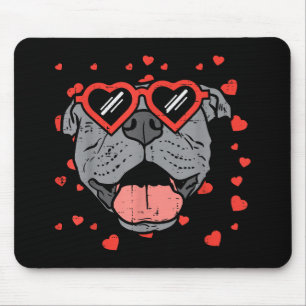 Pitbull Face Heart Glasses Valentines Day Pet Dog Mouse Mat