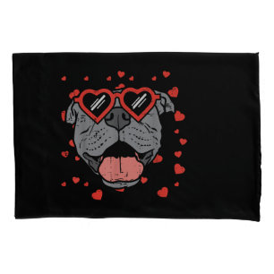Pitbull Face Heart Glasses Valentines Day Pet Dog  Pillowcase