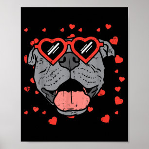 Pitbull Face Heart Glasses Valentines Day Pet Dog Poster