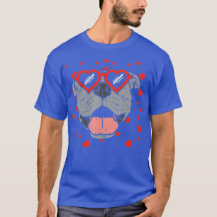 Pitbull Face Heart Glasses Valentines Day Pet Dog T-Shirt