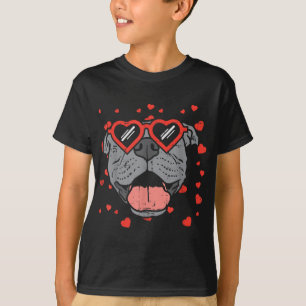 Pitbull Face Heart Glasses Valentines Day Pet Dog T-Shirt