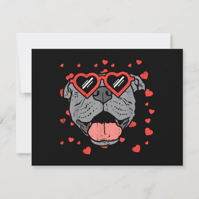 Pitbull Face Heart Glasses Valentines Day Pet Dog  Thank You Card (Front)