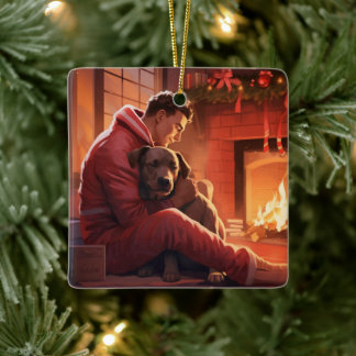 Pitbull Firefighter Christmas, Gift for Dog Lovers Ceramic Ornament