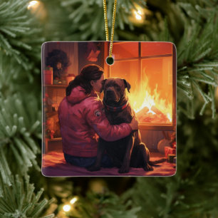 Pitbull Firefighter Christmas, Gift for Dog Lovers Ceramic Ornament