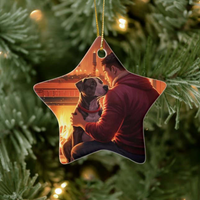 Pitbull Firefighter Christmas, Gift for Dog Lovers Ceramic Tree Decoration (Tree)