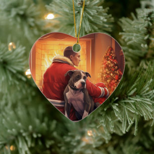 Pitbull Firefighter Christmas, Gift for Dog Lovers Ceramic Tree Decoration